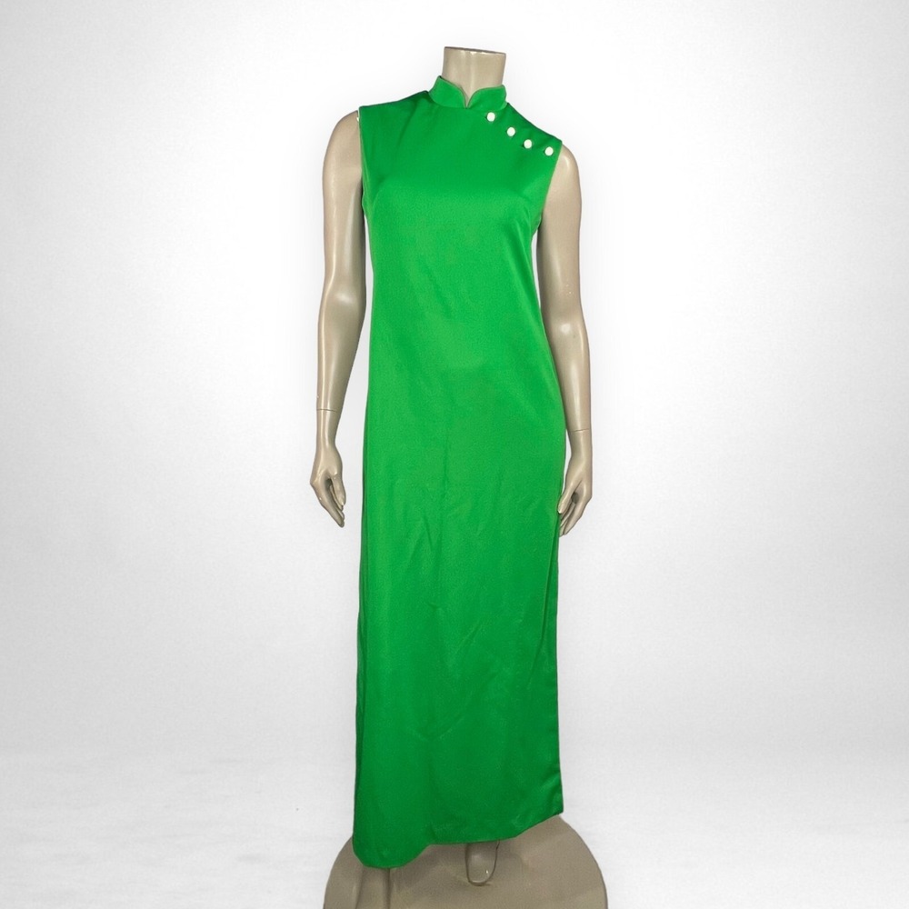 Vintage‎ 70s Medium Handmade Sleeveless Green Maxi Dress Casual
